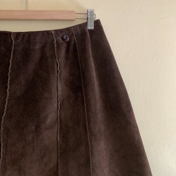 Banana Republic Genuine Leather Dark Brown Suede Wrap Skirt - Picture 3 of 6